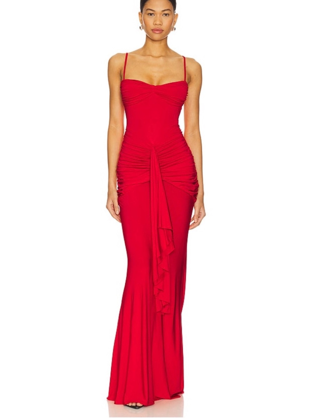 Lovers + Friends Red Ruched Spaghetti-Strap Maxi Dress EUC